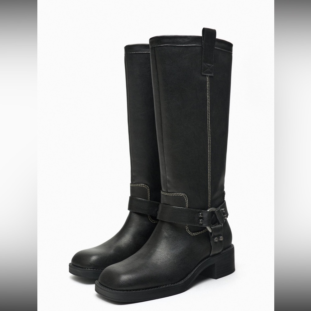 Zara topstitched biker boots